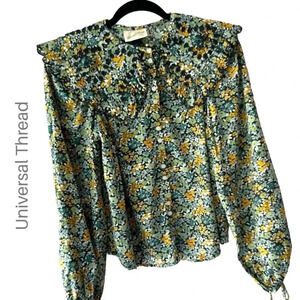 UNIVERSAL thread | NWOT | BALLOON SLEEVE BOHO FLORAL COLLARED BLOUSE | SMALL